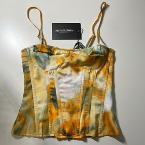 PrettyLittleThing Orange/Blue/Olive Green Multi Colored Corset Top size 2 NWT